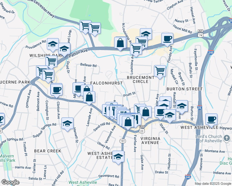 map of restaurants, bars, coffee shops, grocery stores, and more near 62 Mildred Avenue in Asheville