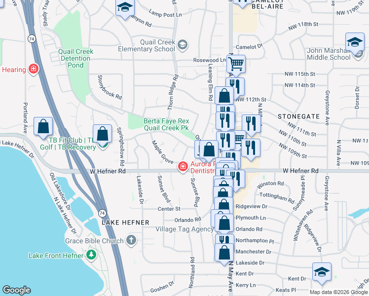 map of restaurants, bars, coffee shops, grocery stores, and more near 11005 Redbud Lane in Oklahoma City