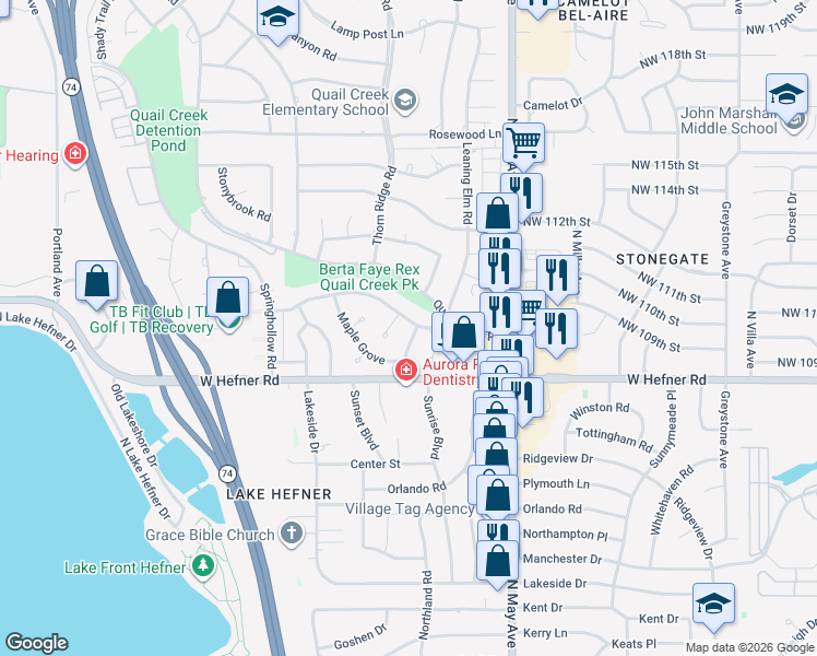 map of restaurants, bars, coffee shops, grocery stores, and more near 11005 Redbud Lane in Oklahoma City