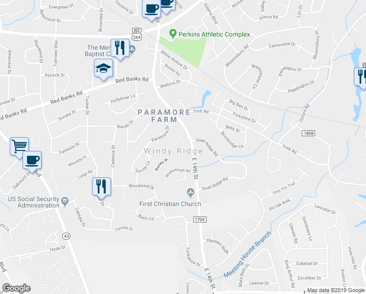 map of restaurants, bars, coffee shops, grocery stores, and more near 14 Scott Street in Greenville