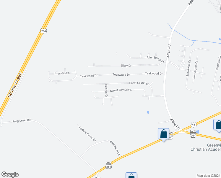 map of restaurants, bars, coffee shops, grocery stores, and more near 2248 Sweet Bay Drive. in Greenville