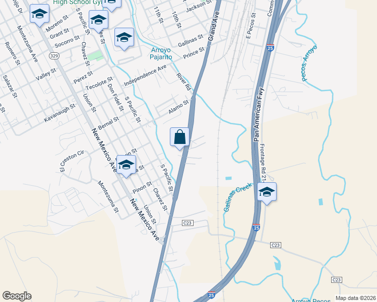 map of restaurants, bars, coffee shops, grocery stores, and more near 220 South Grand Avenue in Las Vegas