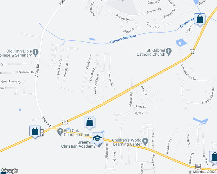 map of restaurants, bars, coffee shops, grocery stores, and more near 2329 Dove Dale Drive in Greenville
