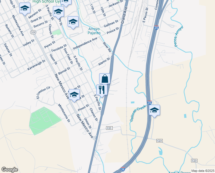 map of restaurants, bars, coffee shops, grocery stores, and more near 220 South Grand Avenue in Las Vegas
