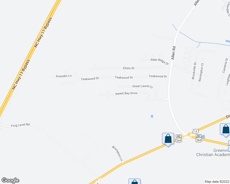 map of restaurants, bars, coffee shops, grocery stores, and more near 2251 Sweet Bay Drive. in Greenville