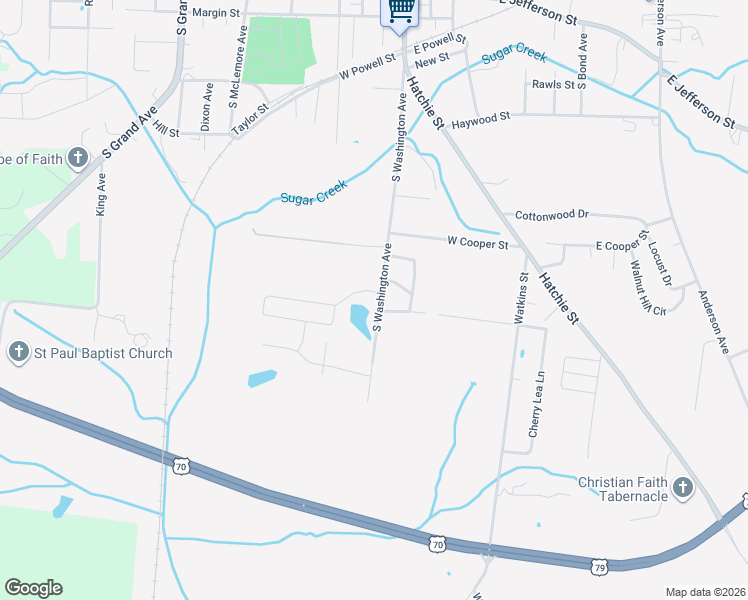 map of restaurants, bars, coffee shops, grocery stores, and more near 1119 South Washington Avenue in Brownsville