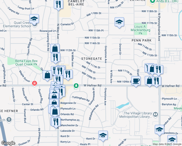 map of restaurants, bars, coffee shops, grocery stores, and more near 2609 Northwest 109th Street in Oklahoma City
