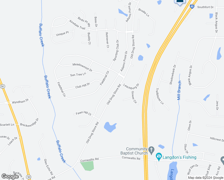 map of restaurants, bars, coffee shops, grocery stores, and more near 270 Adams Point Drive in Garner