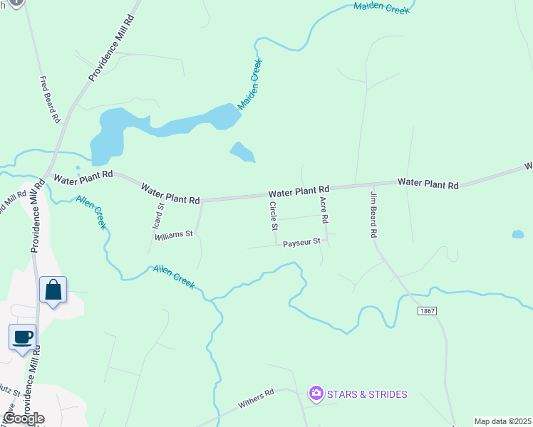 map of restaurants, bars, coffee shops, grocery stores, and more near 3931 Circle Street in Maiden