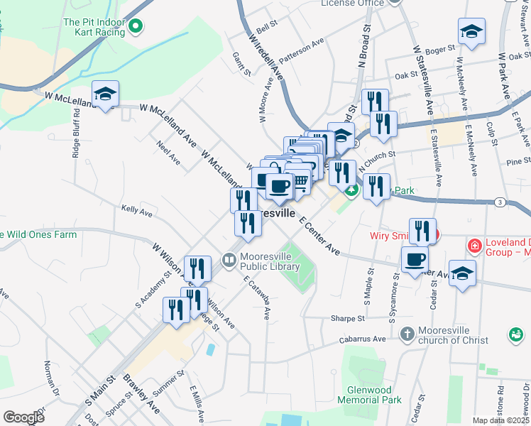 map of restaurants, bars, coffee shops, grocery stores, and more near in Mooresville