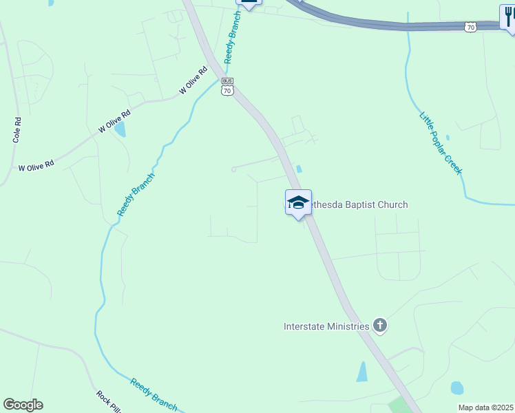 map of restaurants, bars, coffee shops, grocery stores, and more near South Rose Hill Drive in Johnston County