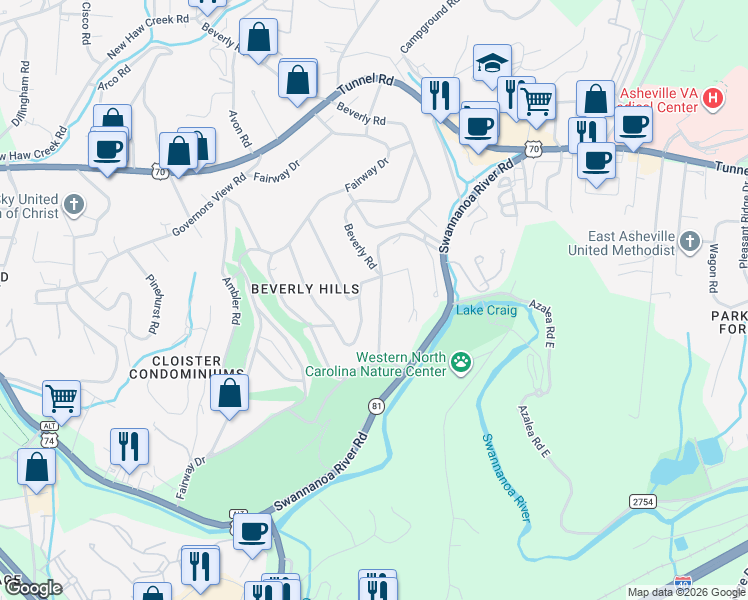 map of restaurants, bars, coffee shops, grocery stores, and more near 31 Hampden Road in Asheville