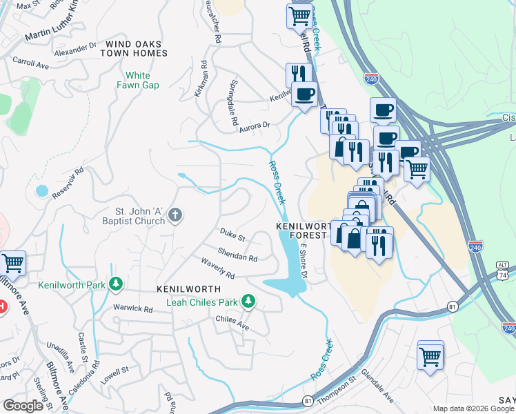 map of restaurants, bars, coffee shops, grocery stores, and more near 17 Marne Road in Asheville