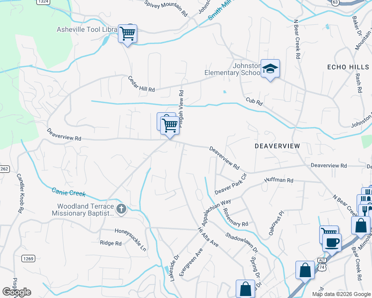map of restaurants, bars, coffee shops, grocery stores, and more near 331 Hi Alta Avenue in Asheville