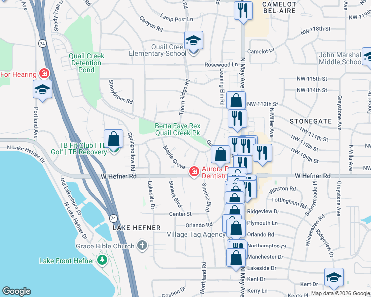 map of restaurants, bars, coffee shops, grocery stores, and more near 11004 Magnolia Park in Oklahoma City