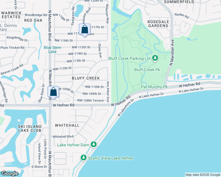 map of restaurants, bars, coffee shops, grocery stores, and more near 11001 Ann Arbor Avenue in Oklahoma City