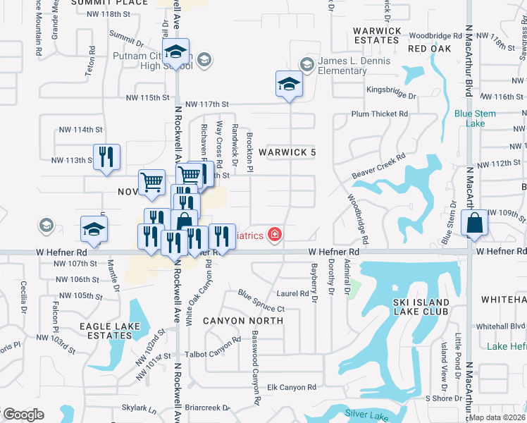 map of restaurants, bars, coffee shops, grocery stores, and more near 6617 Northwest 109th Street in Oklahoma City