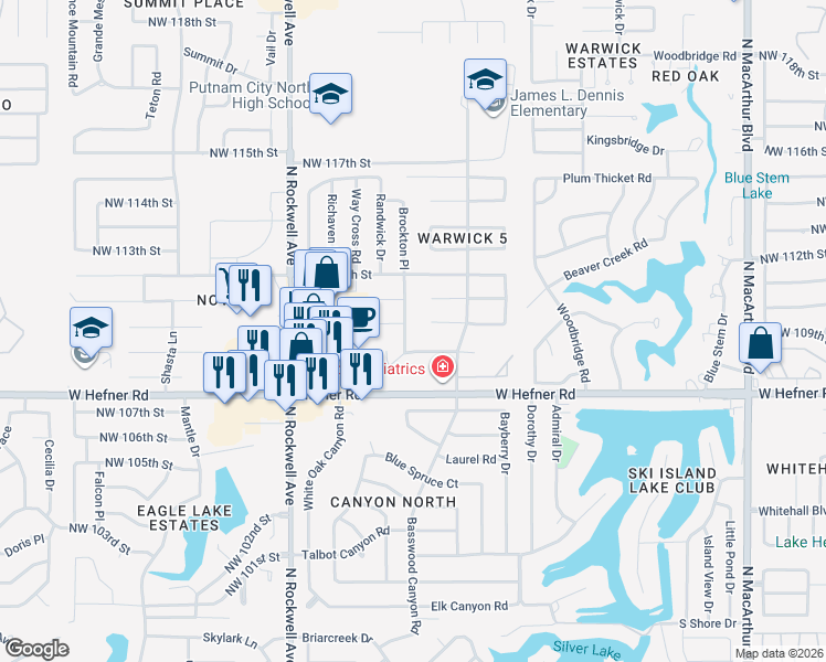 map of restaurants, bars, coffee shops, grocery stores, and more near 6617 Northwest 109th Street in Oklahoma City