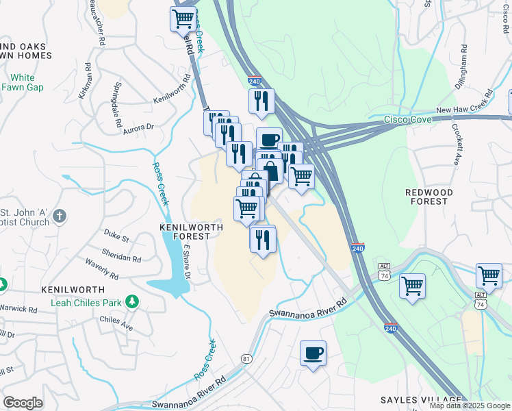 map of restaurants, bars, coffee shops, grocery stores, and more near 3 South Tunnel Road in Asheville