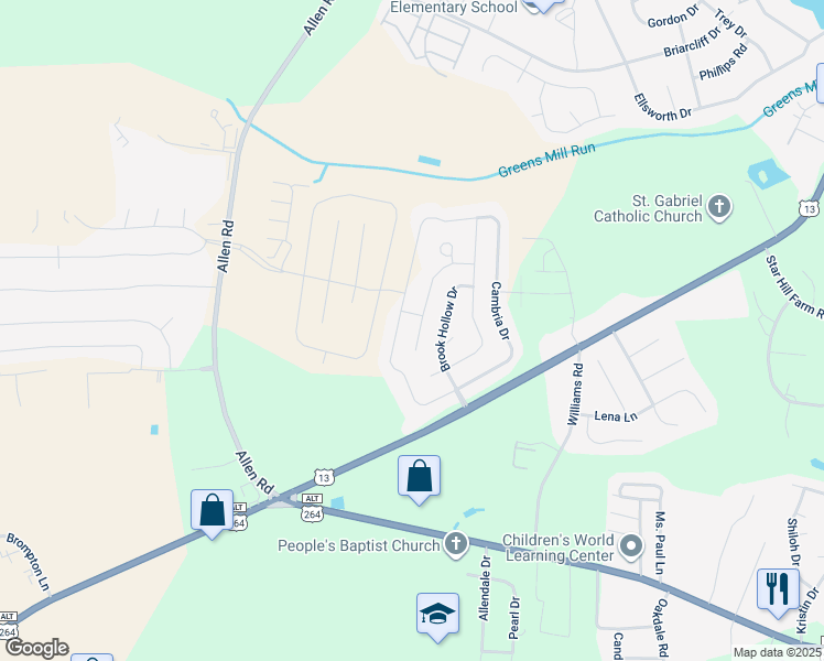 map of restaurants, bars, coffee shops, grocery stores, and more near 1925 Leighton Drive in Greenville