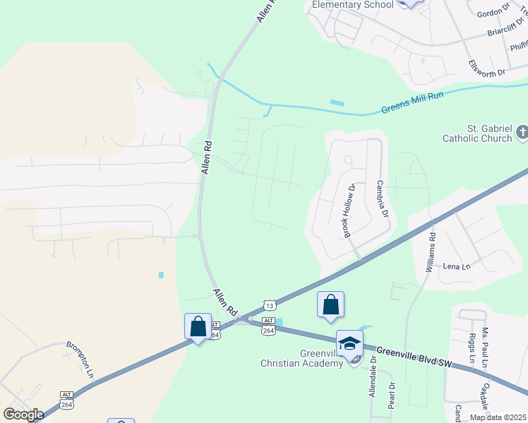 map of restaurants, bars, coffee shops, grocery stores, and more near 2213 Brookville Drive in Greenville