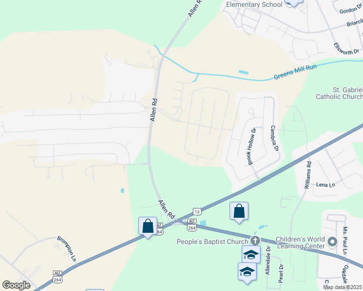 map of restaurants, bars, coffee shops, grocery stores, and more near 2224 Brookville Drive in Greenville