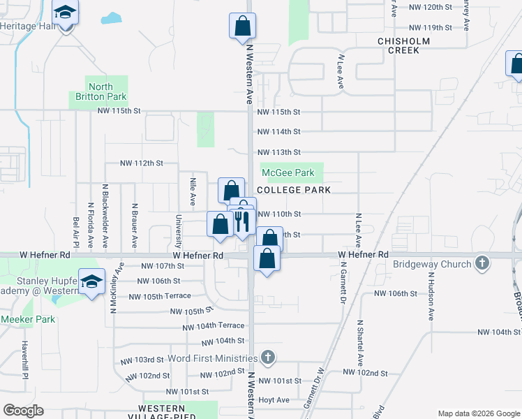 map of restaurants, bars, coffee shops, grocery stores, and more near 840 Northwest 111th Street in Oklahoma City