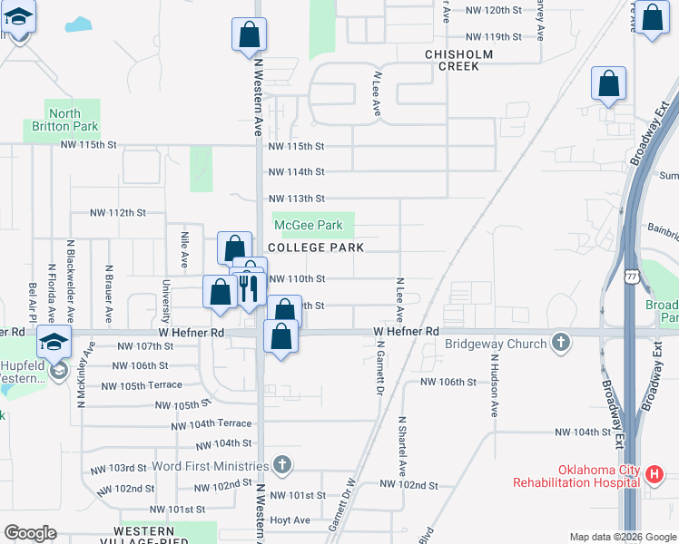 map of restaurants, bars, coffee shops, grocery stores, and more near 700 Northwest 111th Street in Oklahoma City