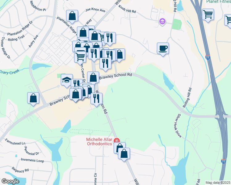 map of restaurants, bars, coffee shops, grocery stores, and more near 355 Williamson Road in Mooresville