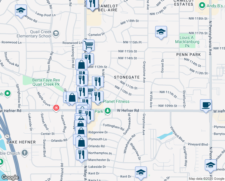 map of restaurants, bars, coffee shops, grocery stores, and more near 2712 Northwest 110th Street in Oklahoma City