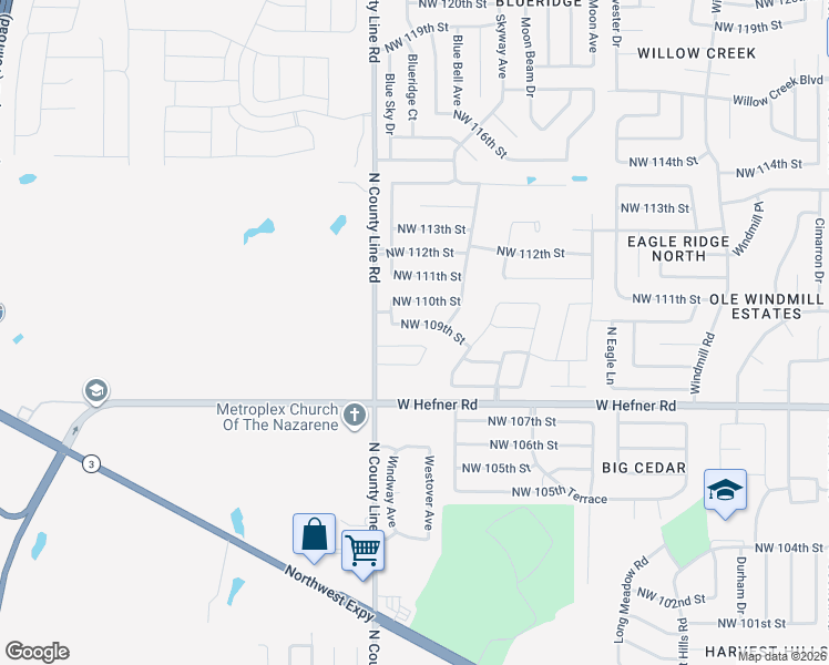 map of restaurants, bars, coffee shops, grocery stores, and more near 8905 Northwest 109th Street in Oklahoma City