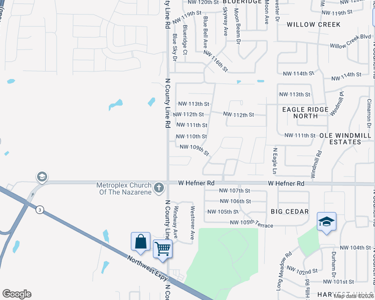 map of restaurants, bars, coffee shops, grocery stores, and more near 8905 Northwest 109th Street in Oklahoma City