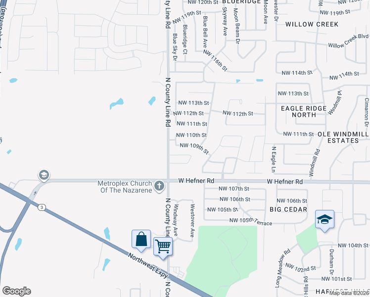map of restaurants, bars, coffee shops, grocery stores, and more near 8905 Northwest 109th Street in Oklahoma City