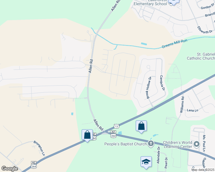 map of restaurants, bars, coffee shops, grocery stores, and more near 2220A Brookville Drive in Greenville