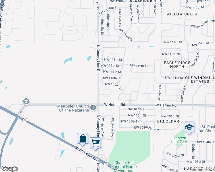 map of restaurants, bars, coffee shops, grocery stores, and more near 8905 Northwest 109th Street in Oklahoma City