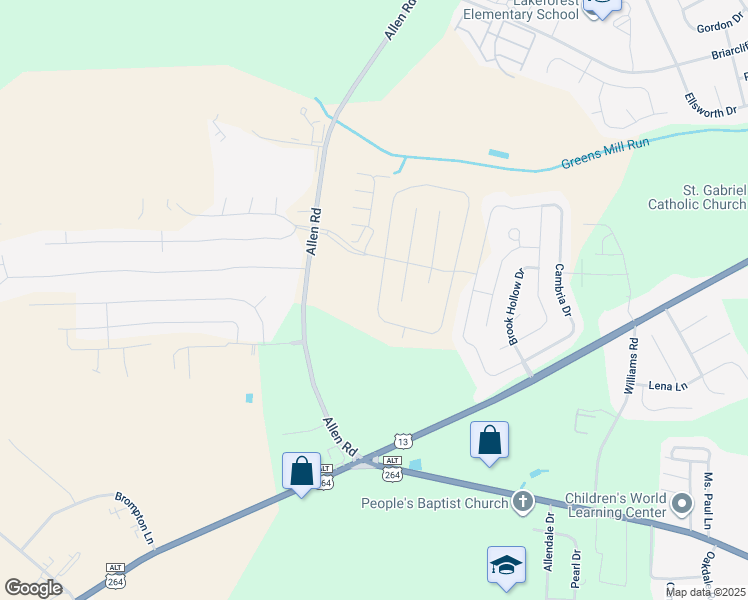 map of restaurants, bars, coffee shops, grocery stores, and more near 2220A Brookville Drive in Greenville