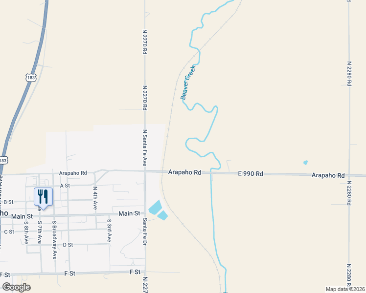 map of restaurants, bars, coffee shops, grocery stores, and more near in Arapaho