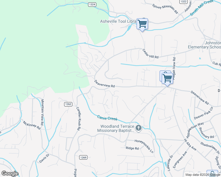 map of restaurants, bars, coffee shops, grocery stores, and more near 573 Deaverview Road in Asheville