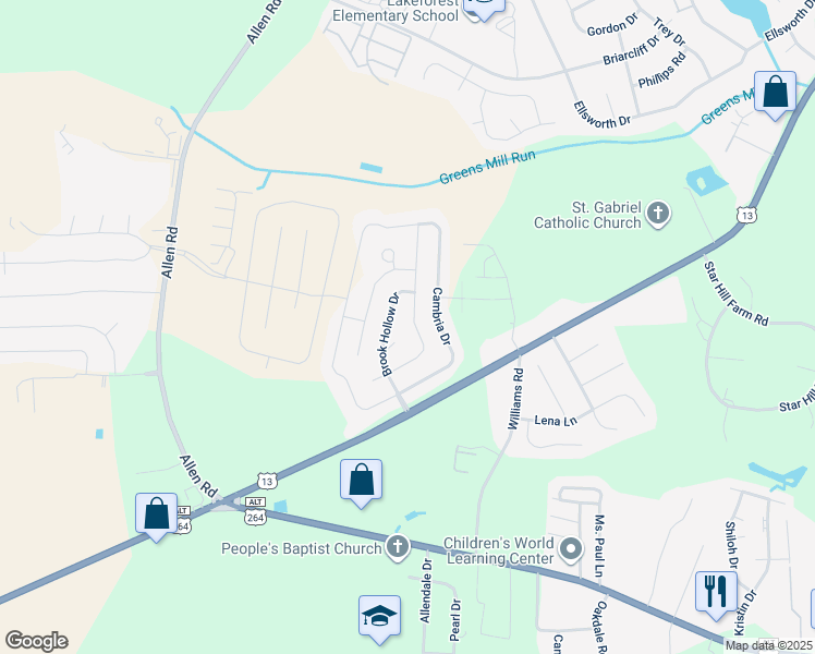 map of restaurants, bars, coffee shops, grocery stores, and more near 2316B Dovedale Drive in Greenville