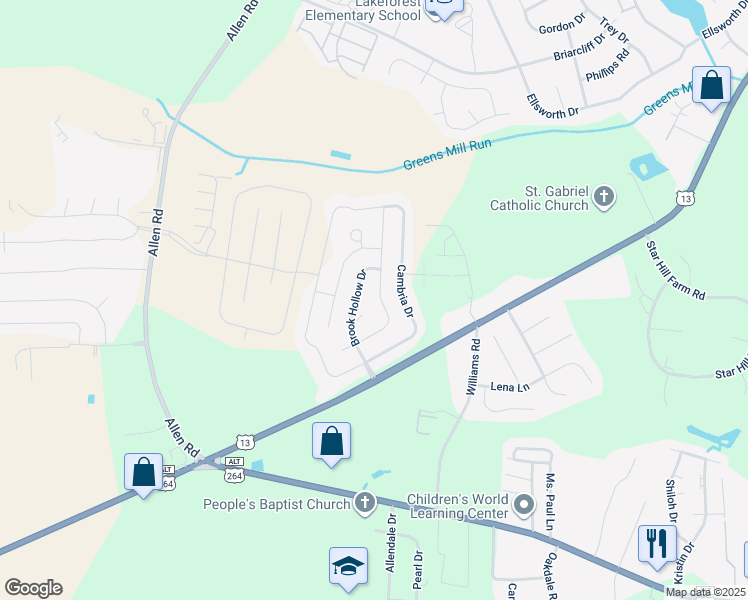 map of restaurants, bars, coffee shops, grocery stores, and more near 2316B Dovedale Drive in Greenville