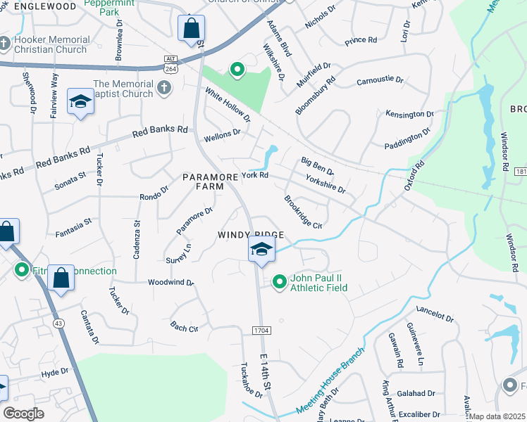 map of restaurants, bars, coffee shops, grocery stores, and more near 2408 King Richard Court in Greenville