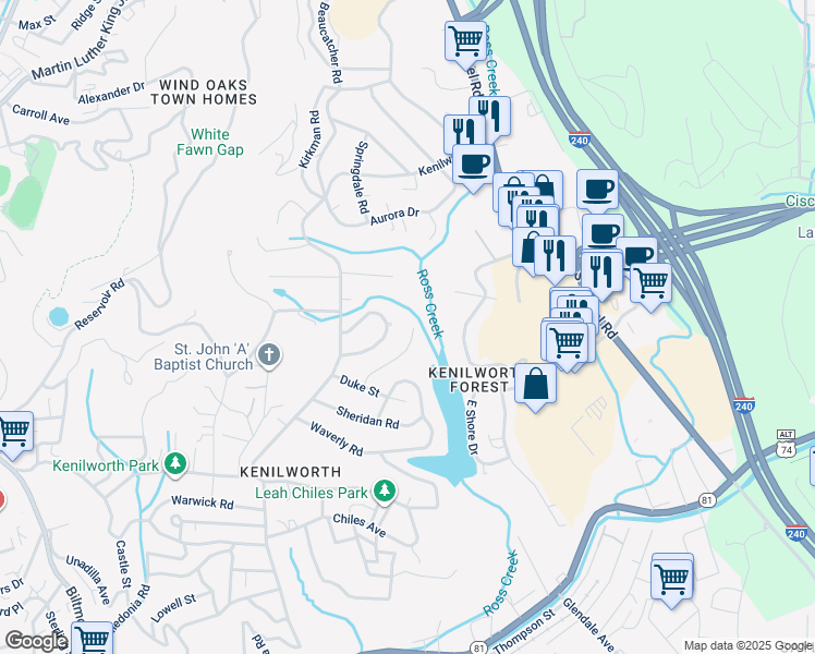 map of restaurants, bars, coffee shops, grocery stores, and more near 62 Marne Road in Asheville