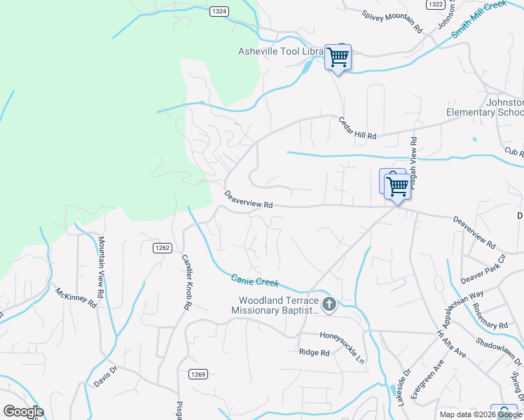 map of restaurants, bars, coffee shops, grocery stores, and more near 573 Deaverview Road in Asheville