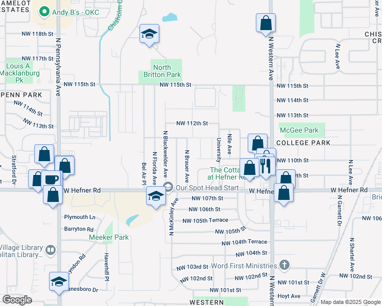map of restaurants, bars, coffee shops, grocery stores, and more near 1214 Howard Drive in Oklahoma City