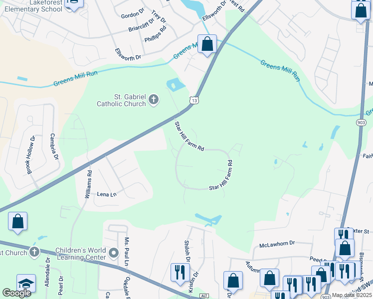 map of restaurants, bars, coffee shops, grocery stores, and more near 3603 Star Hill Farm Rd in Greenville