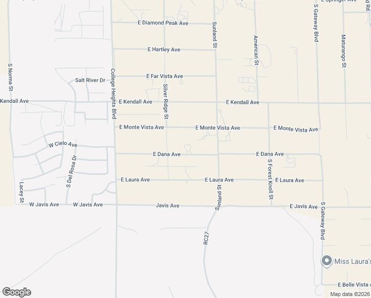 map of restaurants, bars, coffee shops, grocery stores, and more near 360 East Dana Avenue in Ridgecrest