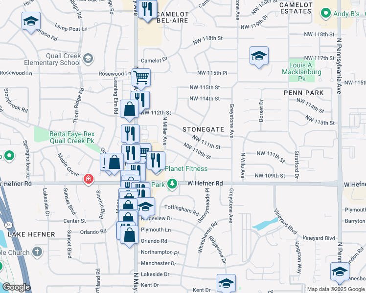 map of restaurants, bars, coffee shops, grocery stores, and more near 2712 Northwest 110th Street in Oklahoma City
