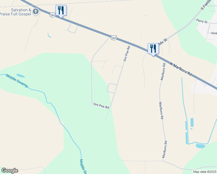 map of restaurants, bars, coffee shops, grocery stores, and more near 4753 Forest Village Drive in Farmville