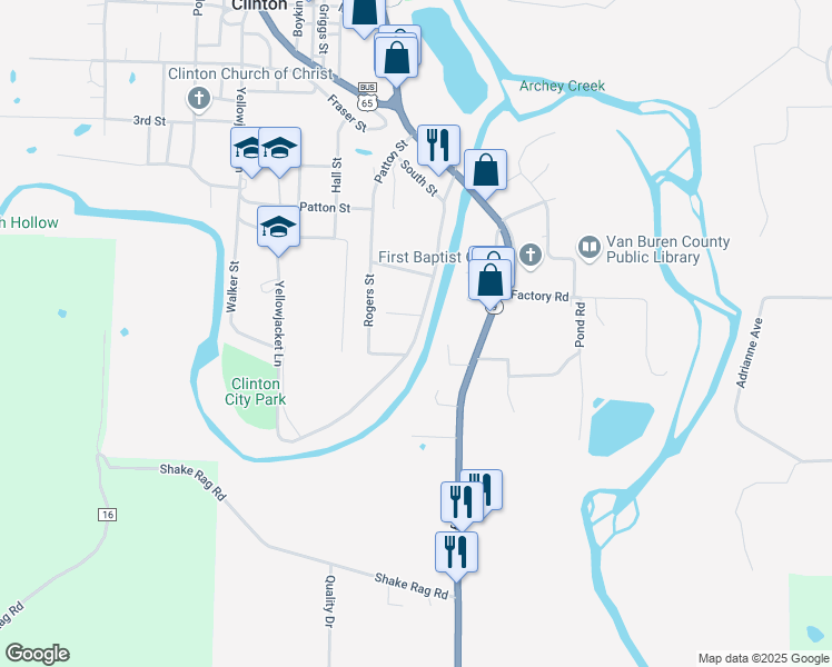 map of restaurants, bars, coffee shops, grocery stores, and more near 1243 Yellowjacket Lane in Clinton