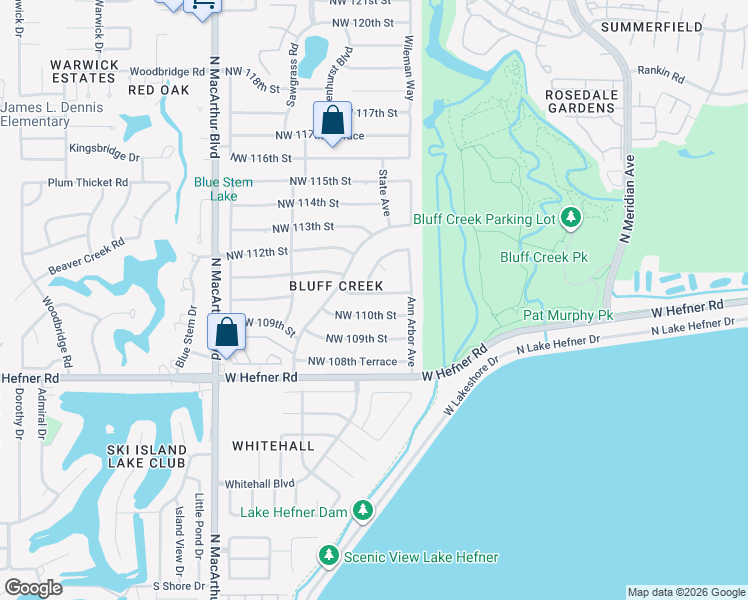 map of restaurants, bars, coffee shops, grocery stores, and more near 5224 Northwest 111th Street in Oklahoma City